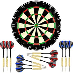 LinkVisions Dartboard with Staple-Free Bullseye, 18g Steel Tip Darts Set,12 Steel Tip Darts 18g, Dartboard Mounting Kits Included