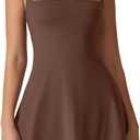 QINSEN Womens Square Neck Tennis Dress Sleeveless Built in Shorts Golf Athletic Dress with Pockets (Medium, Chestnut)