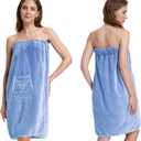 PJGGZ Towel Wrap for Women, Three Adjust Clasps Closure Bath Wraps After Shower Spa Sauna Bathrobe(Plus Size) (Small-Medium, Light Blue)