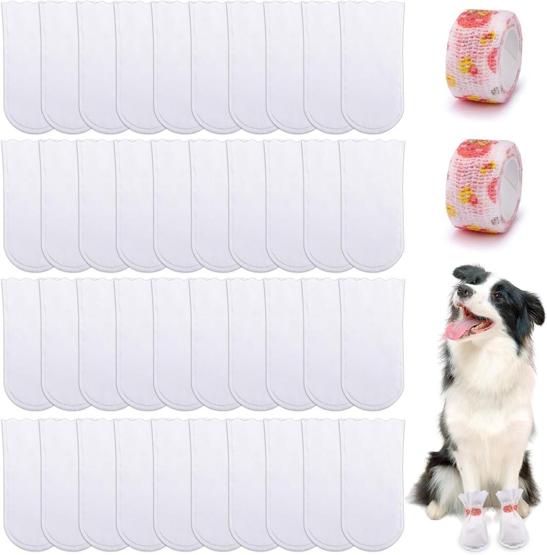 ASTIMESA 40 Pieces Waterproof Disposable Dog Booties Protector, Small Dog Feet Covers with Adjustable Self-Adhesive Bandage, Disposable Dog Shoes Boots for Indoor and Outdoor Use Paw Protection (Medium)