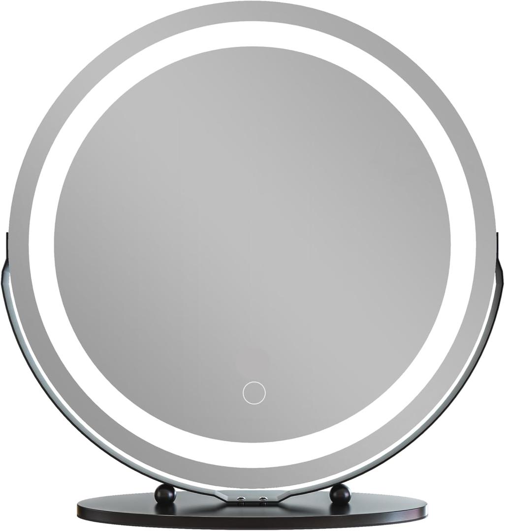 19" Makeup Mirror with Light, 3 Color Dimmable LED Lighted Makeup Mirror Touch Control for Bedroom Table Desk (Black)