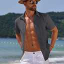 COOFANDY Mens Button Down Shirts Short Sleeve Casual Summer Beach Shirts for Men Vacation Wedding Linen Shirt (S)