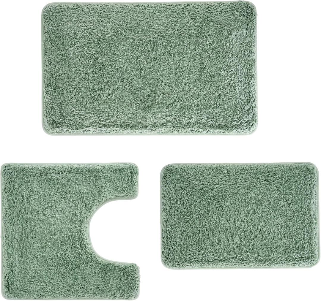 3 Pieces Luxury Bathroom Rug Set with U-Shaped Toilet Rug, Non-Slip Rubber Bottom, Thick Microfiber Fluffy Plush, Water absorption, Quick Dry, Ultra Soft, Bath Mats for Bathroom, Tub(Sage Green)