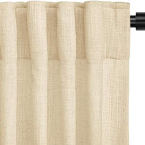 INOVADAY Linen Curtains for Living Room Bedroom, Back Tab Sheer Privacy Curtains, Light Filtering Farmhouse Drapes W50xL63 Beige