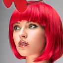 Wig and Sunglasses 12 Inch Red Short Bob Wigs with Bangs for Women Costume Cosplay Party(Red)