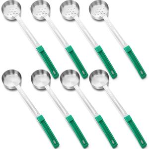Teenyyou 8 Pcs Portion Control Serving Spoons Portion Scoops Cups Solid and Slotted Stainless Steel Ladle Spoon for Food, Serving Utensils Set for Parties (Green, 4oz)