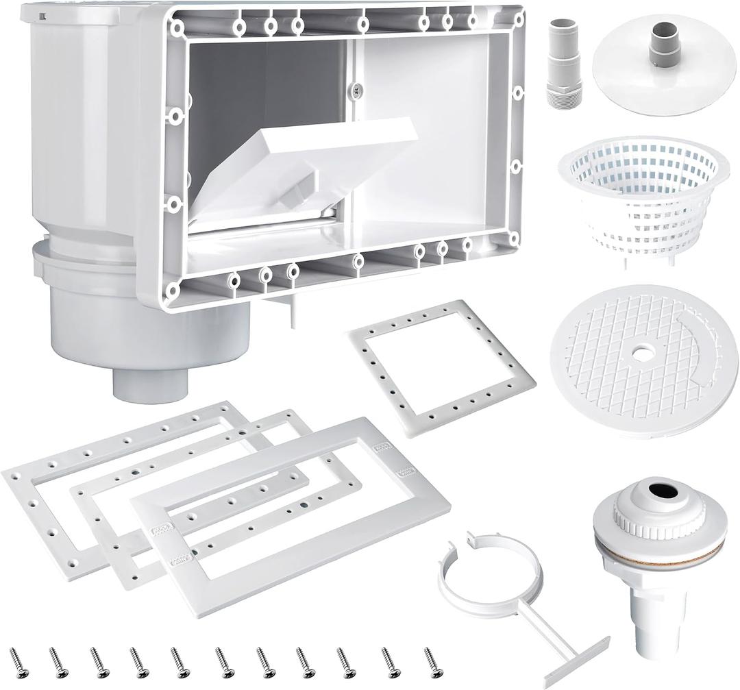 TonGass Complete-Set SP1091WM Thru-Wall Skimmer Kit Compatible with Hayward Above-Ground Pool Skimmers, Wide Mouth Through Wall Skimmer Set for SP1091WM Dyna-Skim Above-Ground Pool Skimmers