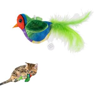 Chirping Bird Cat Toy with Electronic Sounds & Feathers  Interactive Kitten Toy for Indoor Cats, Self-Play Exercise & KickerNo Flapping Green