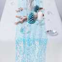Light Baby Blue Sequin Table Runner 1 Piece 10 Ft (17x120 Inch) - for Dessert Table or Multiple Kids Tables Iridescent Runner for Frozen Mermaid Princess Unicorn Ocean Birthday Party Decor