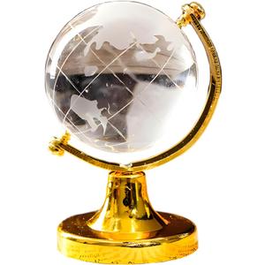 Mini Crystal Sphere Globe, Round Earth World Glass Ball Decorative Crystal Desktop Ornament Home Office Decor Golden