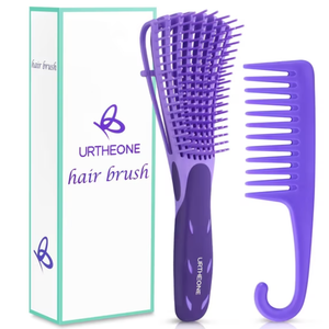 Detangle Hair Brush Comb Set for Adults Kids Kinky Curly Wavy Wet Dry Hair Afro American Type 3a-4c, Comfortable Grip(Purple)