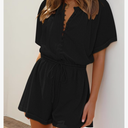 Fixmatti Short Sleeve Romper One Piece Button Up Jumpsuits for Women Summer Shorts Rompers L