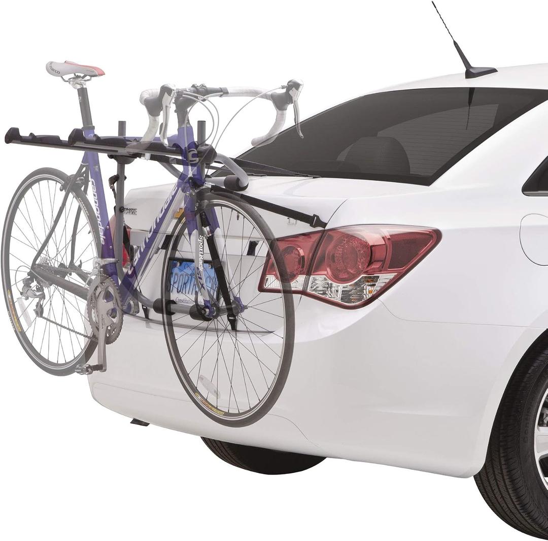 SportRack Back-up 3-Bike Trunk-Mounted Bike Rack Adjustable Straps Padding for Bikes and Vehicle toll-Free Installation - Folds for Storage 132 lb Weight Capacity