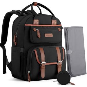 Maelstrom Diaper Bag Backpack,Baby Bag,23L-30L Expandable Diaper Backpack for Mom Dad,Travel Essentials Baby Bag with Changing Pad&Stroller Clips & Pacifier Bag,Black