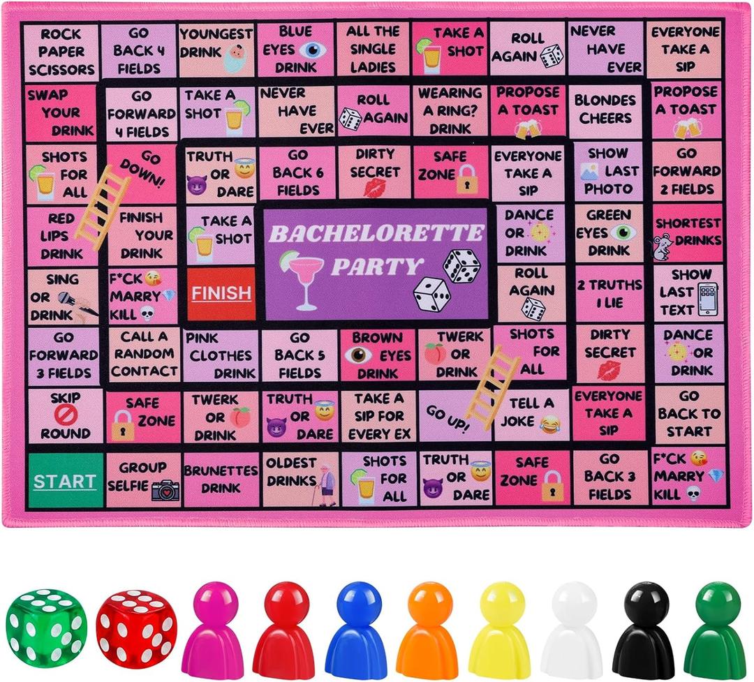 Fofeadm Bachelorette Party Drinking Games for Adults, Rubber Mat Drinking Board Game, Funny Party Interactive Drinking Games for Girls Night, Bachelorette Party, Age 21+, 2-8 Players