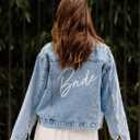 Pearl Bride Denim Jacket Custom Mrs Bride Bachelorette jacket Hen party gift (S)