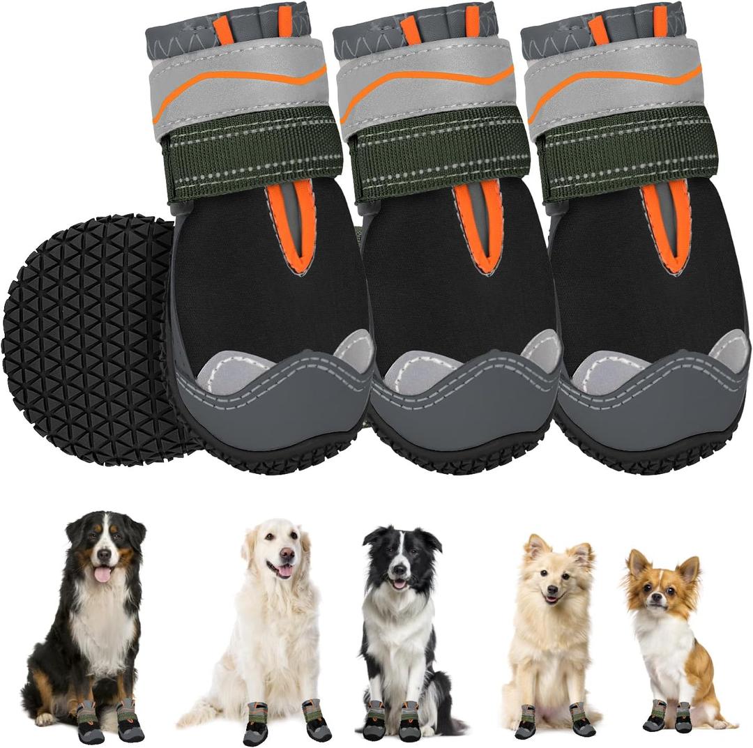 SlowTon Dog Shoes for Large Small Medium Dogs - Waterproof Dog Boots for Summer Hot Pavement, Paw Protector for Outdoor Walking Winter Snow, Anti-Slip Rubber Dog Booties for Hardwood Floor (Black, 0) (#0 (Width 1.3 inch) for 4-12 lbs)