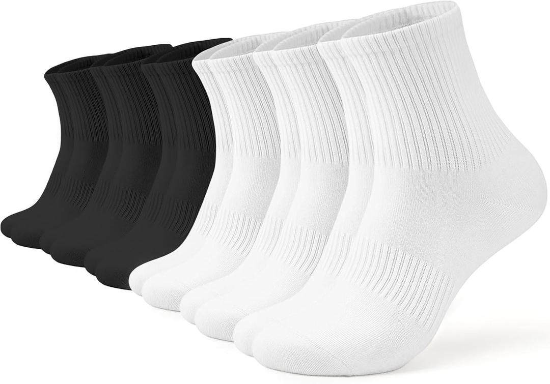 2 x AugRing Women Crew Socks Casual Athletic Gym Running Cozy Cotton Calf Socks For Women 3-6 Pack Size 5-11 (Black)