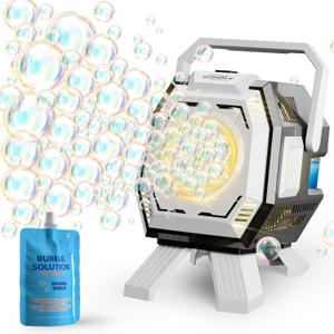 Bubble Machine for Kids with Lights, Big Bubble Maker, 320ml Large Tank, Easy-to-Use Battery Operated Bubble Blower with Bubble Solution for Parties, Birthdays, Indoor & Outdoor Play