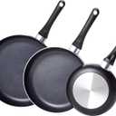 Amazon Basics Non Stick 3-Piece Kitchen Cookware Set, Includes 8-inch, 10-inch, 12-inch Pan, Black