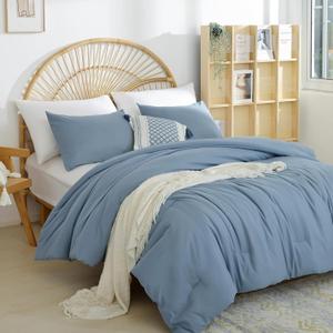 weigelia Dusty Blue Comforter Queen Size 3PCS Bed Comforter with 2 Pillowcases - Ligtweight Soft Solid Blue All Season Queen Comforter Bed Set - Boho Aesthetic Bedding Set for Men and Women