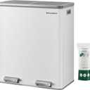 SONGMICS Trash Can, 2 x 8 Gallon (2 x 30 L) Garbage Can for Kitchen, with 15 Trash Bags, 2 Compartments, Plastic Inner Buckets and Hinged Lids, Airtight, White and Gray ULTB60WT