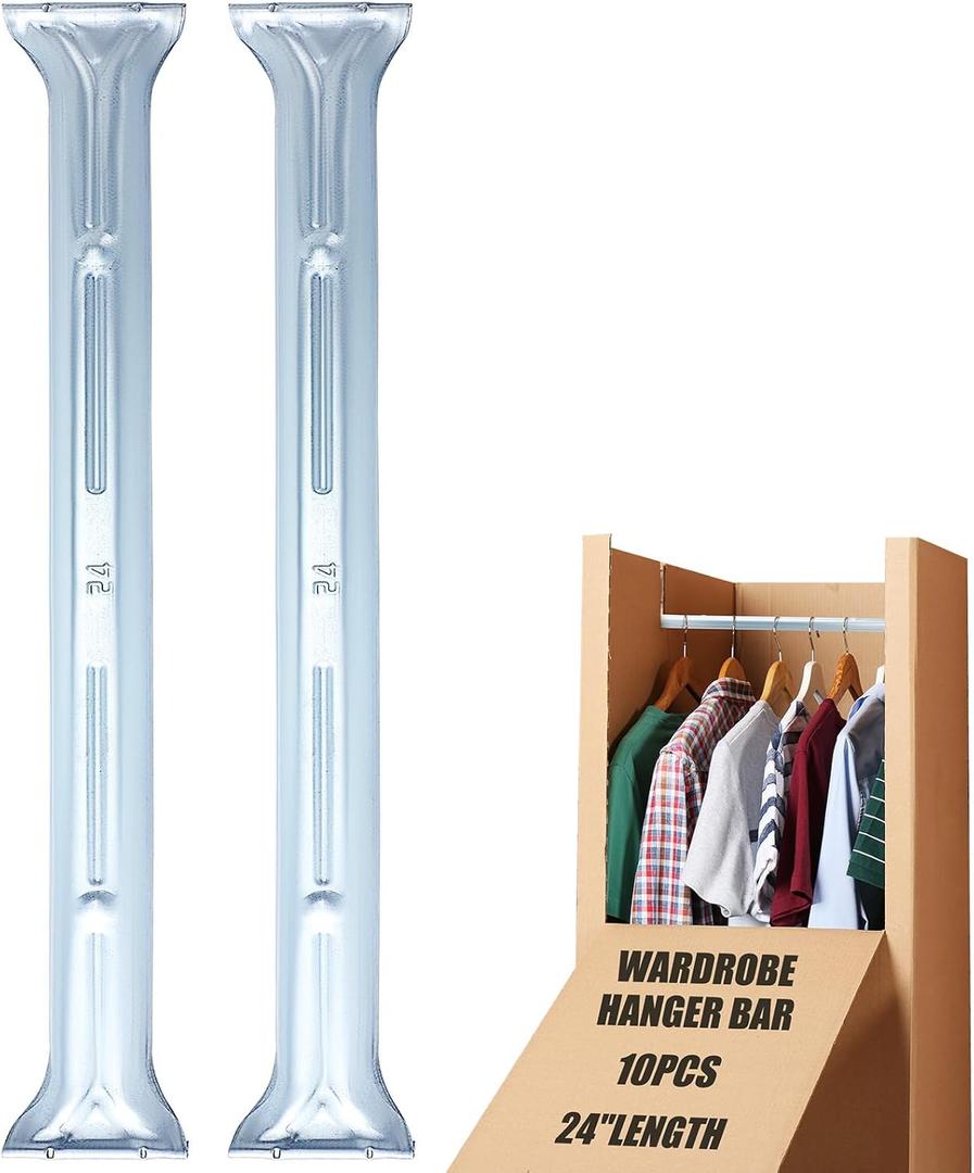 Zonon 10 Pack 24 Inch Length Wardrobe Hanger Bar for Wardrobe Moving Boxes Steel Hanger Bar for Packing Moving Capacity 150 Pounds (Does Not Include Boxes)