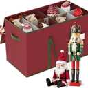 Christmas Figurine Storage Box for 15-Inch Figurines and Nutcrackers, Holiday Decor Organizer with Adjustable Dividers, 8 Slots and 2 Pockets, Dual Zippers, 600D Oxford, 24.8"x12.2"x15.2" ,Red