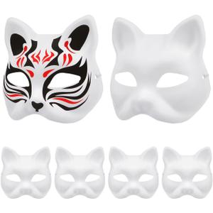 Cabilock 6Pcs Blank Cat Masks 7.08X6.69 Inches Paper Animal Masks for Painting Diy Crafts Halloween Party Cosplay Half Face Mask with Straps