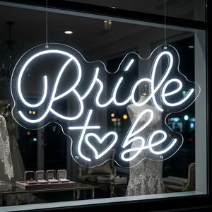 Bride to Be Neon Sign, 17.7"×11.42" White LED Neon Light for Wall Decor, Adapter Powered Neon Sign with Heart Design, Romantic Decor for Bachelorette Party, Bridal Shower, Wedding Engagement Party, Gift for Bride