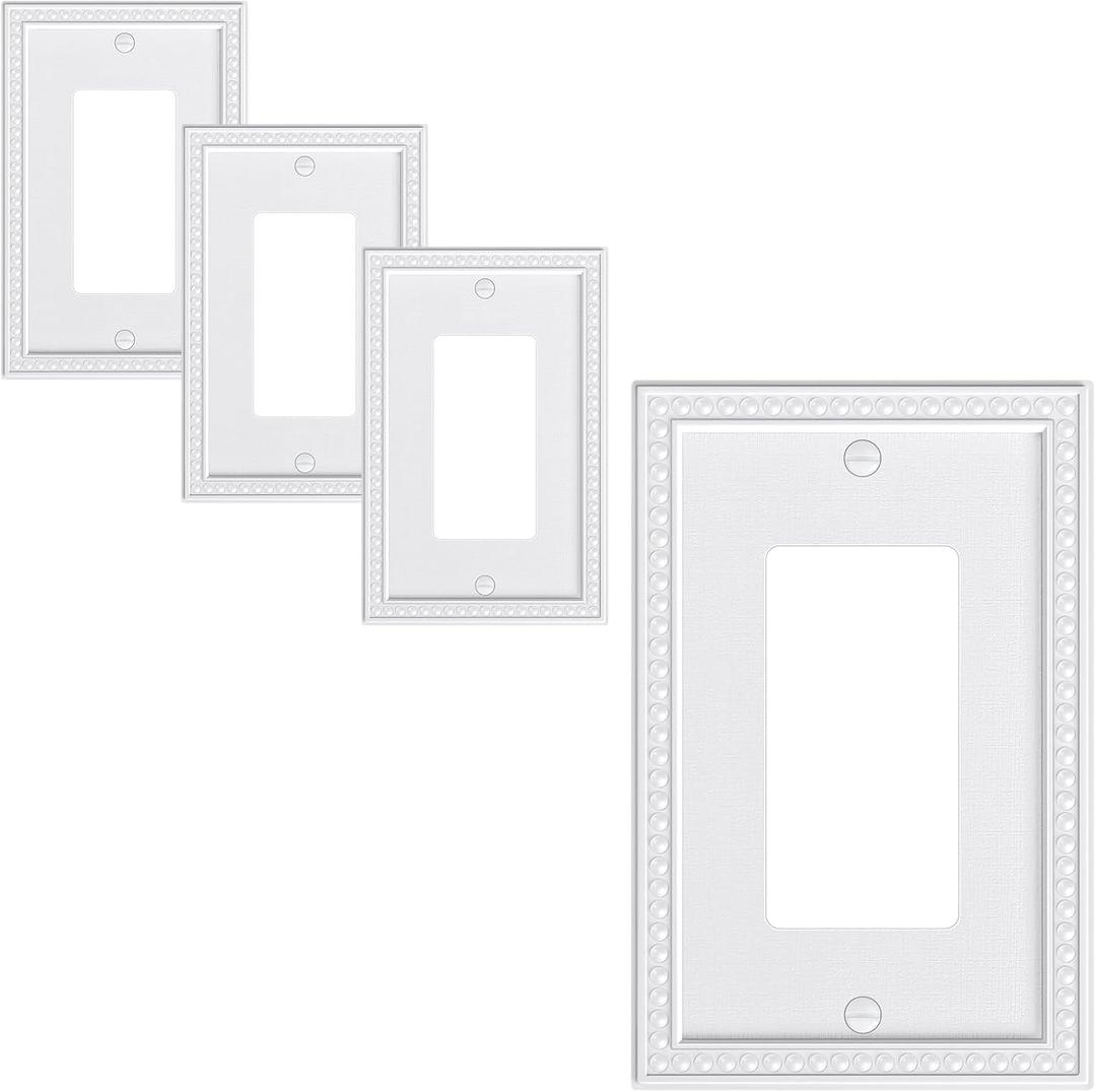 4-Pack Decorator Outlet Cover Plate, Pearls Decorative Switch Plates and Outlet Covers, Durable Unbreakable Polycarbonate, Pure White Wall Plates for Electrical Outlets
