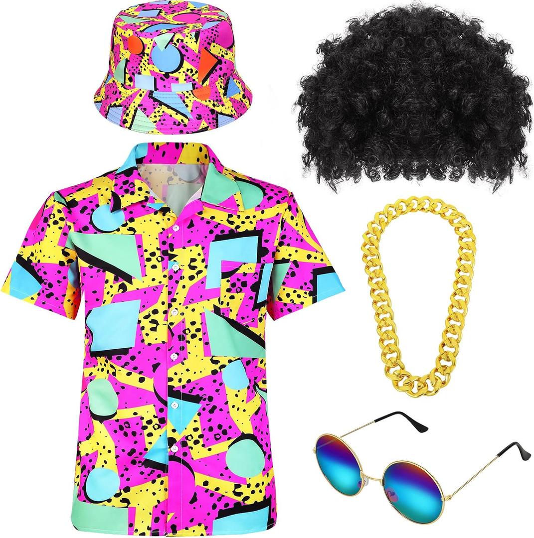 Janmercy 80s 90s Outfits for Men Hip Hop Costume Disco Retro Theme Party Accessories for Men Boys Hawaiian Beach Party (XL)