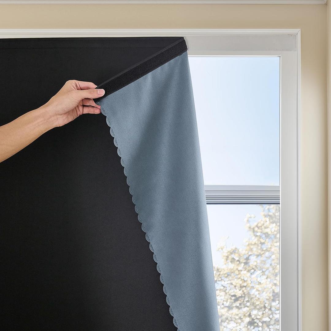 Paste Style Curtains for Windows,Bedroom Blackout Curtains for - Thermal Lnsulated No Drill Curtains Room Darkening Black Small Drapes, (1 Panels,59Wx72L inch-Black)