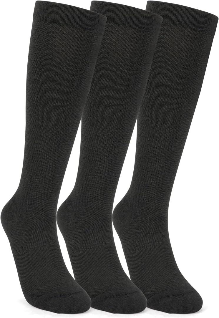 3 Pairs Knee High Cotton/Cool-Max Support Socks for Women & Men (M)