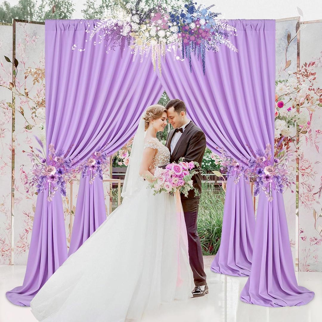 Lavender Backdrop Curtains Photo Drapes: 4 Panels 5ft x 10ft Polyester Background Fabric - Wedding Mermaid Party Photography Decorations