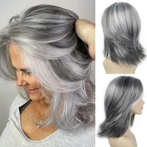 SEVENCOLORS Layered Grey Silver Wigs for White Women Short Mixed Gray Wig with Curtain Bangs Synthetic Hair Medium Length Bob Wigs, Mixed silver SEVENCOLORS Layered Grey Silver Wigs for White Women Short Mixed Gray Wig with Curtain Bangs Synthetic Hair Medium Length Bob Wigs, Mixed silver