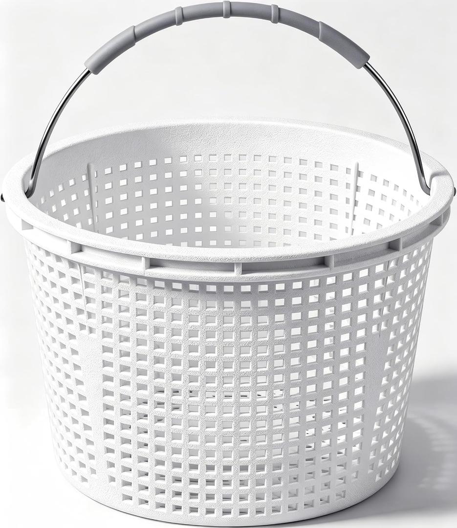 SPX1070E Pool Skimmer Basket for Inground Pool,8 Inch Pool Skimmer Basket for Hayward Skimmer Basket SP1070 and Pentair U-3 Skimmer Basket 08650-0007,Stainless Steel Handle, Built in Weighting