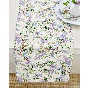 Solino Home Lilacs Floral Print Table Runner 72 Inches Long - 100% Pure Linen Table Runner 14 x 72 Inch for Mothers Day, Spring, Easter - Handcrafted and Machine Washable - Lilacs/Off White Print