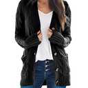 Goranbon Women's Cable Knit Cardigan Long Sleeve Open Front Button Down Knitwear Sweater Coat, XL