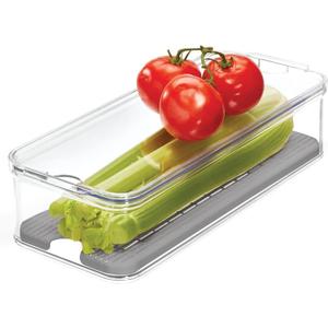 iDesign Crisp Produce Plastic Refrigerator and Modular Stacking Pantry Bin with Lid and Removable Inner Basket, Perfect for Washing Vegetables, Fruit, Lettuce, BPA Free 15.72" x 6.32" x 3.76"
