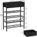 Shoe Rack for Entryway, 5 Tier Shoe Organizer with 2 Non-Woven Drawers, Metal Storage Shoe Shelf for 16-20 Pairs of Shoes, with Wooden Top and Steel Frame, Shoe Stand for Closet Charcoal