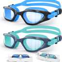 Kids Swim Goggles in Dual-Tone, Adjustable Nose Pads & Soft Silicone for Leak-proof(6-14), Clear Vision & Anti-Fog & Anti-UV