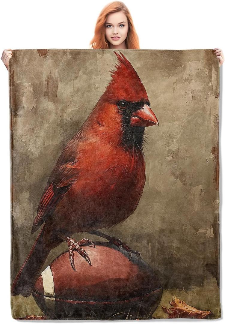Cardinal Blanket Gifts for Women Men Adults Kids Soft Warm Lightweight Cozy Plush Bird Football Throw Blankets for Bedroom Living Room Sofa Home Decor 50"x40" (Color125)