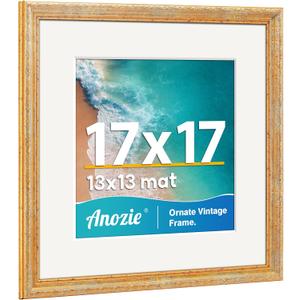 Vintage 17x17 Picture Frame, Antique Gold Photo Frames with Plexiglass Front,Ornate Square 17x17 Frame Display 13x13 with Mat or 17 x 17 Picture Frame Without, Wall Décor,1 Pack,Silver