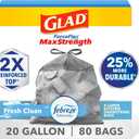 Glad ForceFlex MaxStrength XL Kitchen Trash Bags, 20 Gal, Fresh Clean, 80 Ct (Package May Vary)
