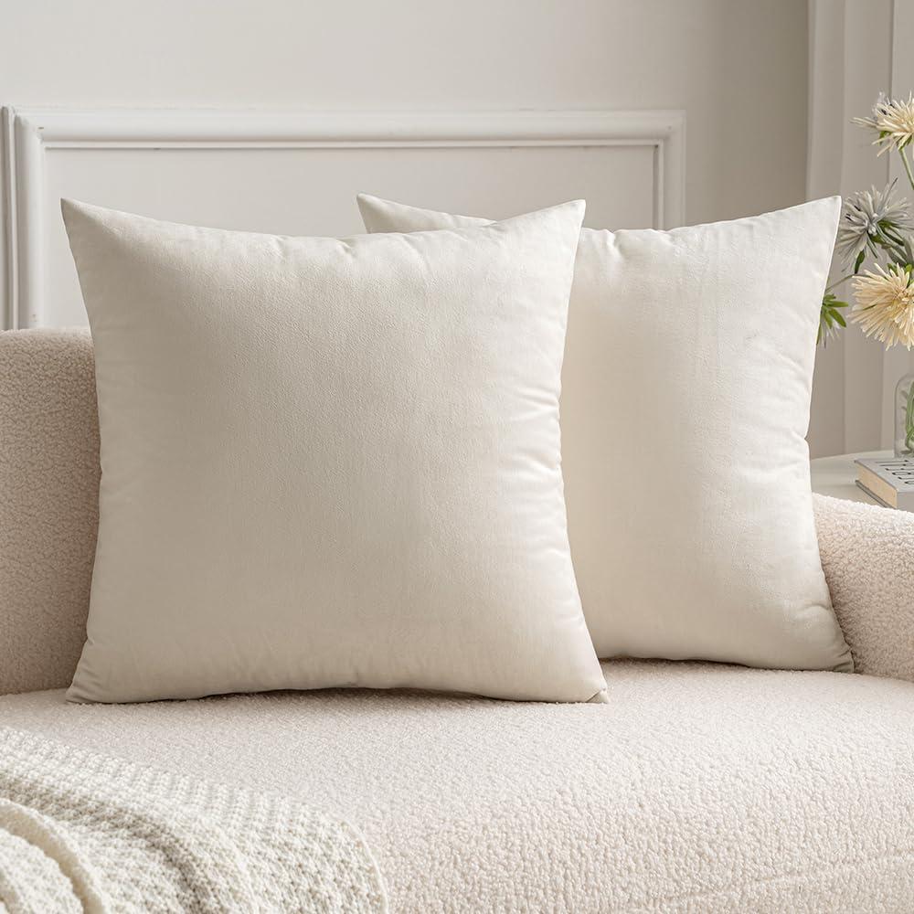 MIULEE Pack of 2 Velvet Pillow Covers Decorative Square Pillowcase Soft Solid Christmas Cushion Case for Spring Couch Sofa Bedroom Car 24x24 Inch 60x60 cm Cream White (24" x 24" (Pack of 2))