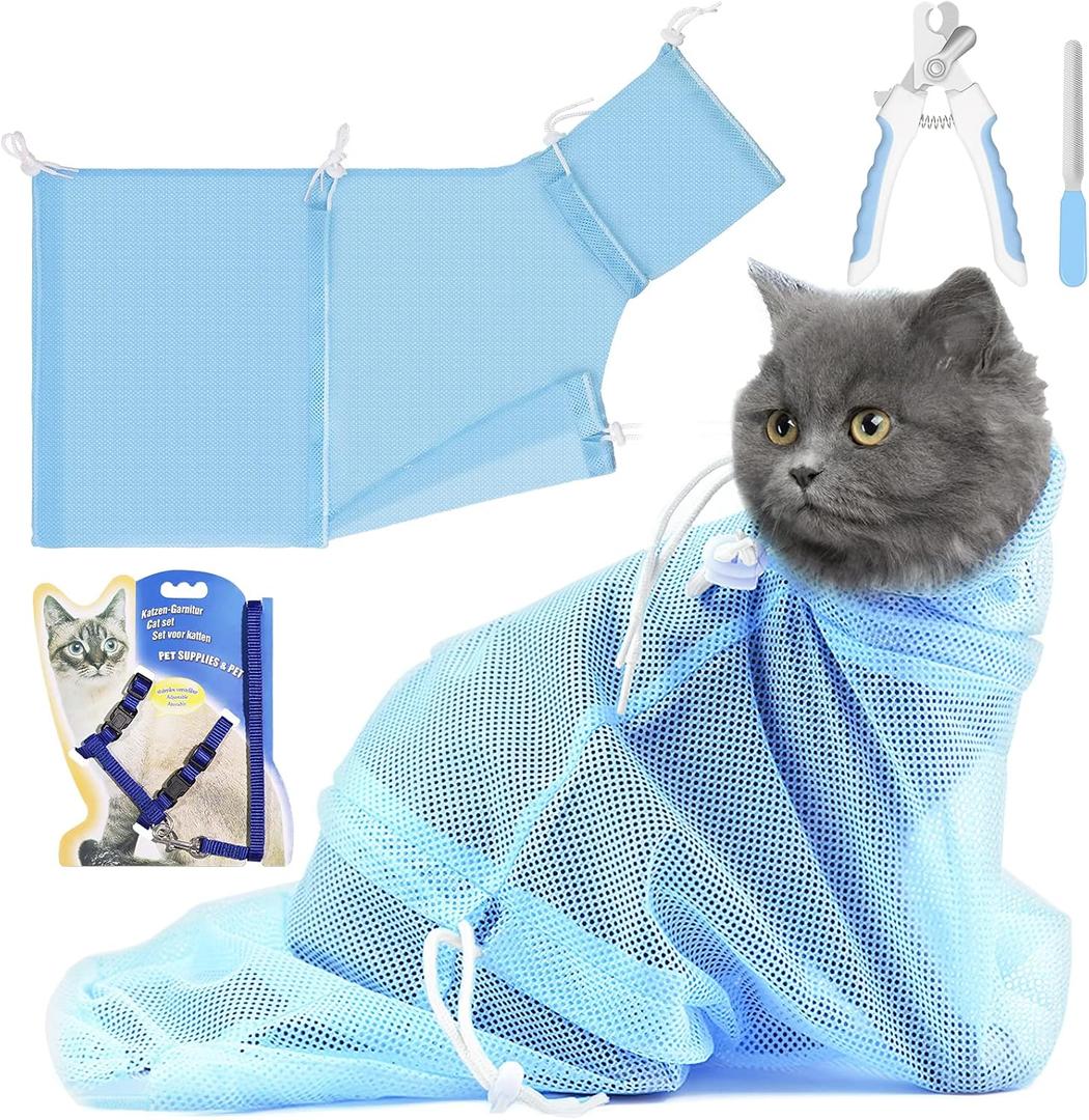 Cat Bathing Bag Set, Adjustable Multifunctional Cat Bath Bag, Soft Adjustable Cat Harness, Pet Nail Clippers and Files for Cats Dogs, Cat Shower Bag Suitable for Cat Bath, Cat Grooming Cat Bathing Bag Set, Adjustable Multifunctional Cat Bath Bag, Soft Adjustable Cat Harness, Pet Nail Clippers and Files for Cats Dogs, Cat Shower Bag Suitable for Cat Bath, Cat Grooming