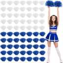 Jerify 100pcs Cheerleading Pom Poms Bulk Metallic Foil Cheerleader Pom Poms with Baton Handle Plastic Cheer Pompom Cheering Hand Flowers for Sports Squads Dance Party Basketball (Blue,White)