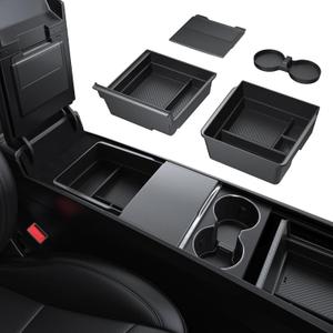 BASENOR 2026 Tesla Model Y Model 3 Center Console Organizer Tray, Cup Holder Armrest Hidden Storage Box for 2025 2026 Model Y Juniper 2024 2025 2026 Tesla 3 Highland
