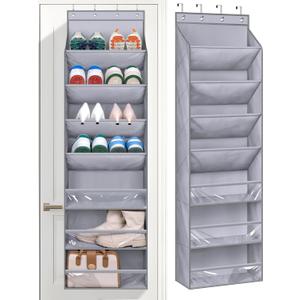KIMBORA Over the Door Shoe Organizer, 7 Shelves Hanging Shoe Organizer Rack with Roomy Large Pockets, Shoe Storage Holder for Sneakers, Slippers, Heels, Grey